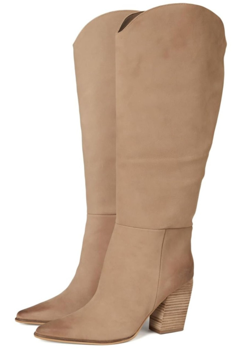 Steve Madden Croft Pointed Toe Knee High Boots Tan Nubuck Size US 8.5 Wide